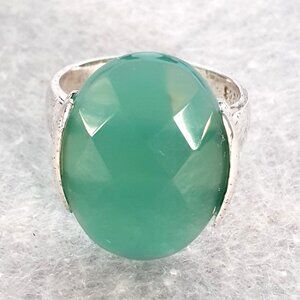 Vintage Canadian David Sigal Oval Facet Chrysoprase Cocktail Ring – 925 Silver